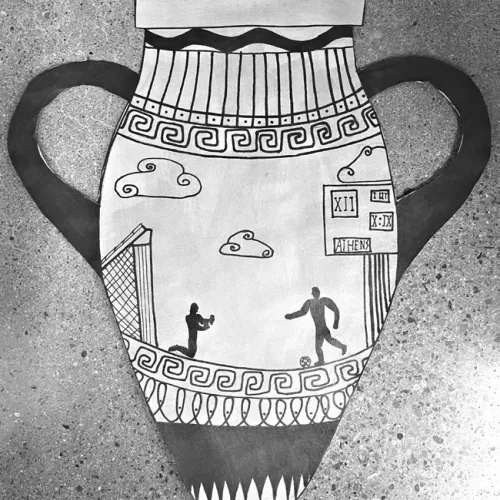 ‘Ancient Greek pottery’ artwork by Zane Whiteley, a sixthgrade Intro to Art student at Rockdale Junior High School.