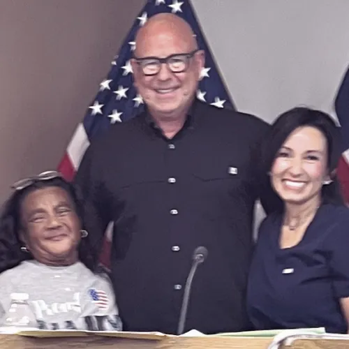 Martha Jeffcoat, Mayor Ward Roddam and councilwoman Esmeralda Ruelas-Olivares.