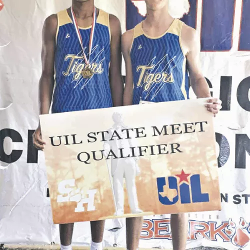 STATE BOUND— The district champion Rockdale Tigers varsity cross country team competed in the regional meet on Monday. Jon Fuller (L) and Austin Caldwell (R) will advance to the state cross country meet held in Round Rock on Oct. 31. Photo by Lindsey Juergens Lillard