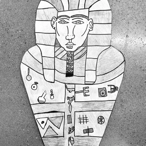 ‘Ancient Egyptian tomb’ artwork by Niobe Silva, a sixthgrade Intro to Art student in Rockdale Junior High School.