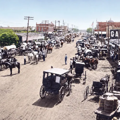 ROCKDALE IN 1912— The Milam County Historical Commission released photos of Rockdale in 1910 and 1912. This photo was taken in front of The 1895 looking east. The house on the left is the home of Adolphus Wolf, who owned the Wolf Hotel which sat where Wolf Park is now.