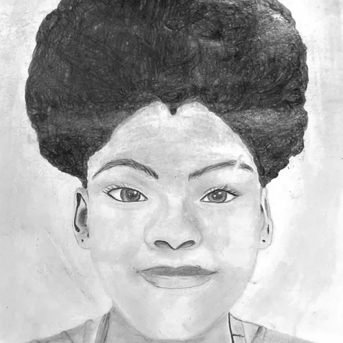 Self-portrait drawing by Rayanna Dunn, a 2025-26 eighth-grader in Art II at Rockdale Junior High School.