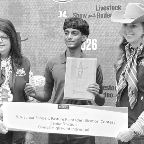 HLSR Plant ID Senior Individual Aaron Ponnaiya flanked by two HLSR representatives.