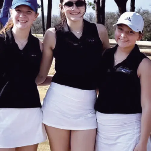 Rockdale Lady Tiger golfers (L-R) Brynlee Williams, Paisley Fisher and Bella Alexander participated in the Caldwell golf tournament last week. Photo by Brooksy Fisher