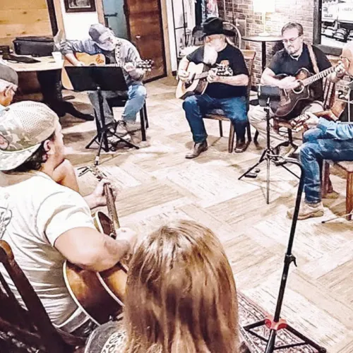 PICKING CIRCLE— Milam Arts Society hosts a “picking circle” on the second Tuesday of each month at Moon Brew Coffee Co. from 7 to 9 p.m. Pickers from all over are led by Charlie Weyler for a night of live music. The next big event is a Mardi Gras-themed Open Mik Night on Tuesday, February 17 at 7 p.m. featuring beignets, traditional king cake, red beans and rice and more.