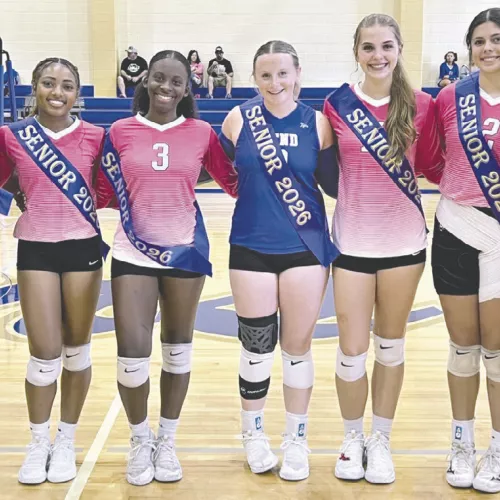 Senior Night 2025 ended for the Rockdale Lady Tigers with a three-game win against the Rogers Lady Eagles to keep their playoff hopes alive. Lady Tiger seniors being honored Friday night were (L-R) Jerneé Mitchell (manager), Aaliyah Aspilaire, Trinity Hurd, Alli Lay, Grace Patton, Parker White and Hannah Mckie. Rockdale Tigers Athletics photo