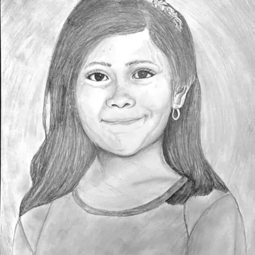Self-portrait drawing by Ariana Mora Romo, an eighth-grader in Art II at Rockdale Junior High School.
