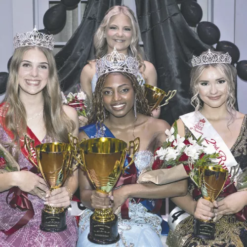 FAIR ROYALTY— Aaliyah Aspilaire (seated center) was crowed the 2025 Miss Rockdale Fair Queen at the annual pageant held Saturday night at the RHS auditorium. First runner-up (L) is Grace Patton and second runner-up (R) is Kenley Harris. Standing is Miss Congeniality Hadley Brooks. Fourteen contestants competed for the title. Emcee was Miss Texas America Sadie Schiermeyer.