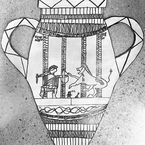 ‘Ancient Greek pottery’ artwork by Jacob Moore, a sixthgrade Intro to Art student at Rockdale Junior High School.