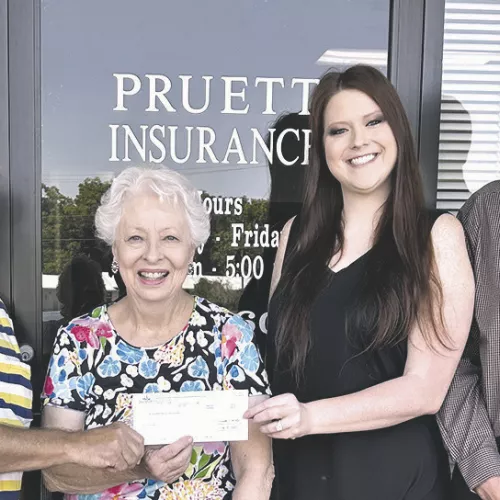 DONATION— Hochheim Prairie Farm Mutual Insurance Association donated $600 to MARC last Wednesday. On hand were (L-R) Eddie Dodd, Ann King, Ashley Crittenden and Mike Pruett.