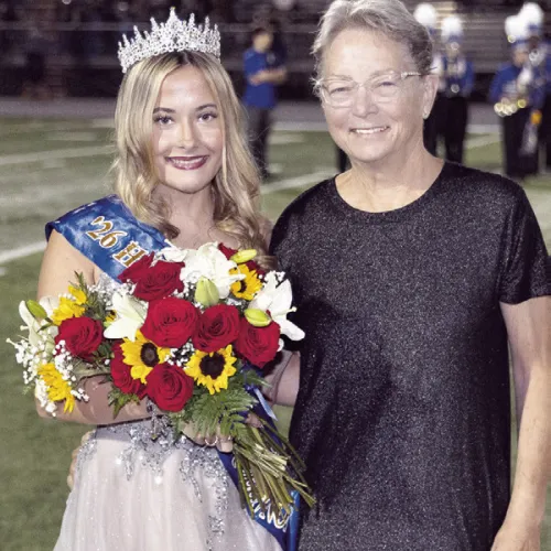 ROYALTY— Payton Matula was crowned RHS homecoming queen on Friday night at halftime during the Rockdale vs. McGregor football game at Tiger Stadium. She was escorted by her mother, Suzanne Matula.