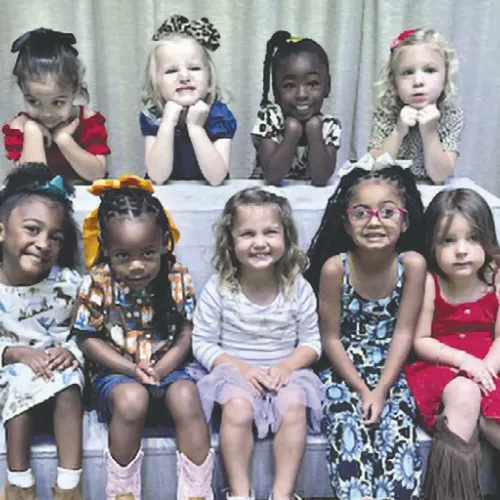 TINY TOT JUNIOR MISS— Front row, (L-R) T’ari Crawford, Ijeoma Ezeh, Lyla Hartsough, Jaida Keno, Jordyn Lockhart; back row, (L-R) Ellie Ramey, Bradie Towery, Nevaeh Williams, Olivia Zapata.