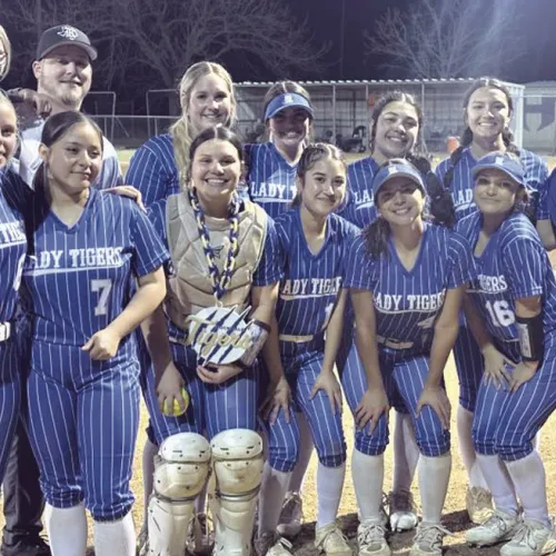 The Rockdale Lady Tigers got their first win of the season in Holland on Feb. 10. Coach Makinzie Tomascik also picked up her first career win as a head coach. Rockdale Tigers Athletics photo