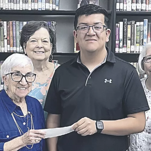 HEADED TO A&amp;M— Andres Hernandez was awarded a $1,000 scholarship from Thursday Reading Club. Hernandez will study radiology at Texas A&amp;M’s RELLIS Innovation and Tech Campus. Shown here are club members presenting the check (L-R) Barbara Nelson, Peggy Cooke, Gloria Walker, Hernandez, Patricia McKee and Geri Burnett.