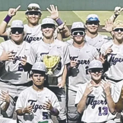 STATE-BOUND— The Thrall Tigers have punched their ticket to the Class 3A-D2 state finals after they beat Orange Grove last week in San Antonio, 2-1. The Tigers will now face off against the Wall Hawks in the championship game at 4 p.m. Thursday at the Dell Diamond in Round Rock. Thrall ISD photo