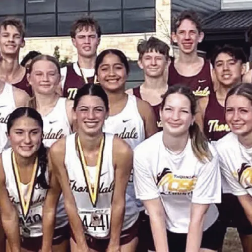 Thorndale ISD Athletics photo SECOND IN ACADEMY— Thorndale’s varsity girls, varsity boys and junior varsity boys each placed second as a team at the Academy cross country meet. Raven Sandoval won the varsity girls race, followed by Skielee Bear in third and Nadia Gonzalez in sixth. Jamie Llanas placed second and Case McDaniel eighth for the varsity boys. In the JV boys race, Angel Rivera finished second and Jonah Norvell seventh.