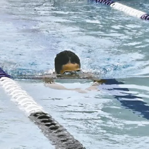 SWIM-A-THON— Braxton Ingram, a member of the local Wake Aquatics swim team, participated in a swim-a-thon last week to raise money for the team. Every lap he made raised money. Submitted photo