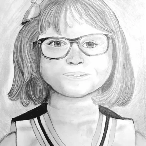 Self-portrait drawing by Madison Gonzales, a 2025-26 eighth-grader in Art II at Rockdale Junior High School.