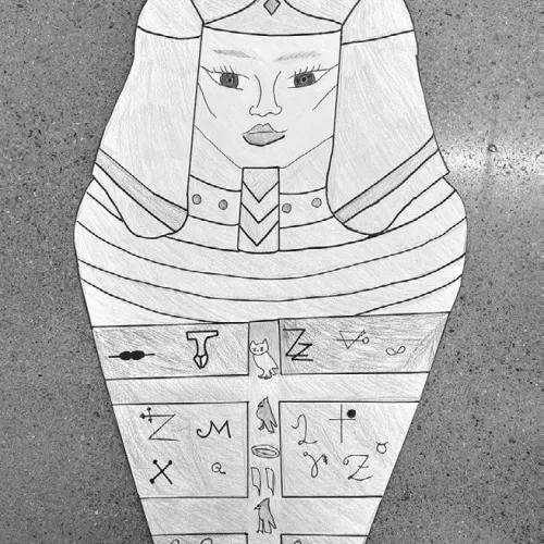 ‘Ancient Egyptian tomb’ artwork by Luke Dowd, a sixthgrade Intro to Art student in Rockdale Junior High School.