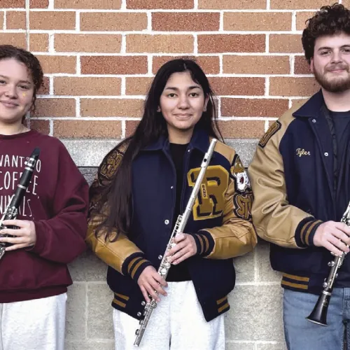 ALL-STATE BOUND— These talented Big Blue Band students recently auditioned at the Association of Texas Small School Bands in Waco and advanced to State 3A. The All-State Clinic and Performance will take place on February 11-14 in San Antonio at the Henry B. Gonzales Convention Center. Shown here are (L-R) Senior Destinee Bluford, clarinet; sophomore Adeana Limon, flute; and sophomore Tyler Roberts, clarinet.