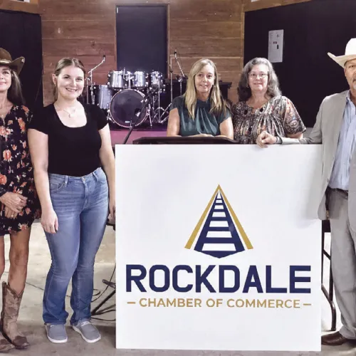 NEW BOARD— Rockdale Chamber of Commerce and Visitors Center has a new board of directors who were introduced last Thursday at The Ranch when the annual Chamber Awards were presented. From left to right, Terry Richter, Steve Ammons, Eric Paulsen, Georgia Marshall, Taylor Earl, Monique Gebhart, Rebecca Luckey, Steve Laukhuf, Tim Kelty and Braden Wallis.