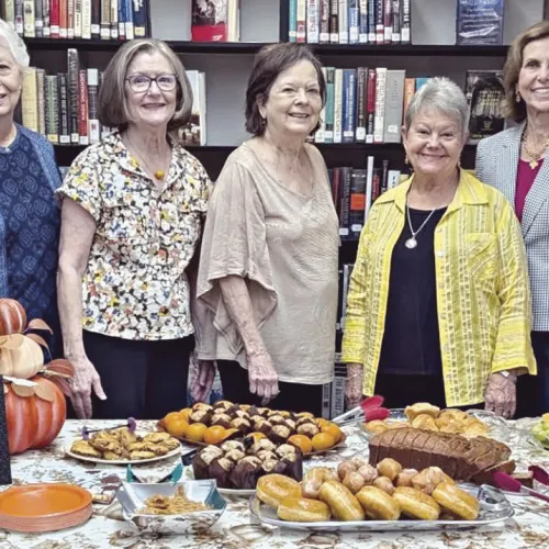 TRIBUTE— The Thursday Reading Club honored the late Dr. Lucile Estell at the library’s First Friday Coffee. Attendees were able to see Dr. Estell’s personal collection which is on permanent display. Members present (L-R) are Ann King, Annette Stone, Gloria Walker, Geri Burnett and Lynn Young. Not shown are club members Peggy Cooke, Diana Graves, Debbie Klein, Patricia McKee, Barbara Nelson, Wilma Owens, Joan Ratliff, Wendie Upson and Linda Wilson.