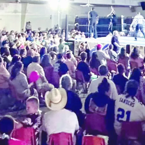 STANDING ROOM ONLY— An estimated 400 to 500 wrestling fans packed the Rockdale KC Hall Saturday night for 360 Pro Wrestling’s Rockdale Riot. The event featured a six-match card and was sponsored by Integrity Roofing &amp; Construction of Rockdale. See more photos on page 6B.