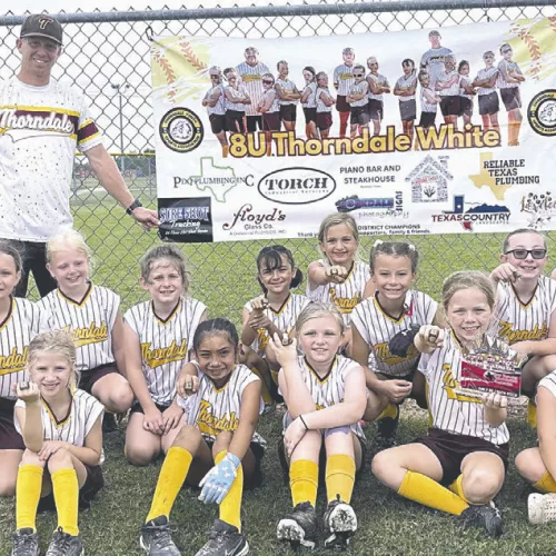 FOURTH IN STATE— Thorndale’s White 8U softball team placed fourth in state out of the 19 teams in the finals. This Thorndale Youth Sports Association team advanced to the state finals from out 120-plus teams across the state. Submitted photo