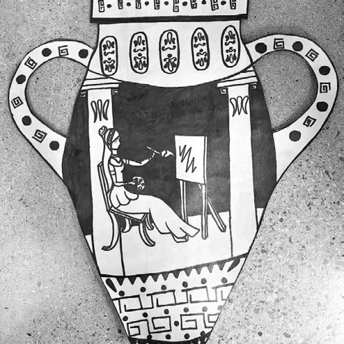 ‘Ancient Greek pottery’ artwork by Charlee Sisemore, a sixth-grade Intro to Art student at Rockdale Junior High School.