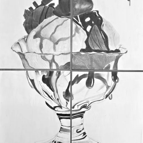 Ice cream sundae group scale drawing by Rockdale Junior High eighth-grade Art II students Jazzlynn Dixon, Allison Garza, Ross Bell and Yoalee Vergara.