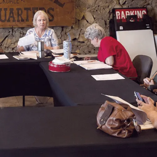 PLANNING— Last Thursday, Rockdale Citywide Homecoming committee held their first meeting for planning next year’s event by handing out committee assignments and brainstorming. Denise Starnes is the chairperson for the next two years.