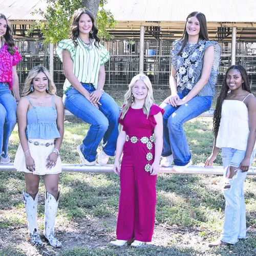 WHO WILL IT BE?— One of these lovely young ladies will be crowned the 2025 Rockdale Fair Queen on Saturday, Oct. 11, starting at 7:30 p.m. in the RHS auditorium. Contestants are (front row, L-R) Kenley Harris, Audriana Alonso, Mariana Vargas, Hadley Brooks, Aaliyah Aspilaire, Mary Lynn Tate and Natalynn Freeman; (back row, L-R) Emary Ross, Audrie Jordan, Audrianna Hulse, Becca Thomas, Paisly Fisher, Grace Patton and Karla Saucedo. Photo by Jocelyn Lewis/Rockdale Signs &amp; Photography