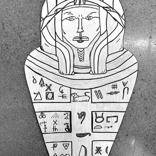 ‘Ancient Egyptian tomb’ artwork by Marshall McQuinn, a sixth-grade Intro to Art student in Rockdale Junior High School.